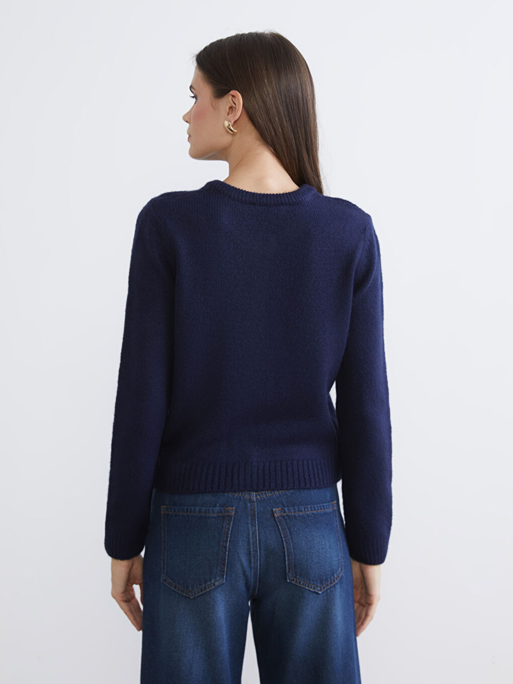 Lacivert Bisiklet Yaka Kadın Triko Hırka-3