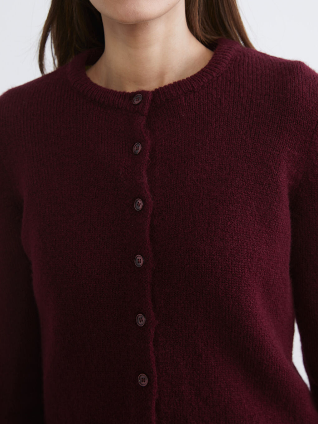 Bordo Bisiklet Yaka Kadın Triko Hırka-2