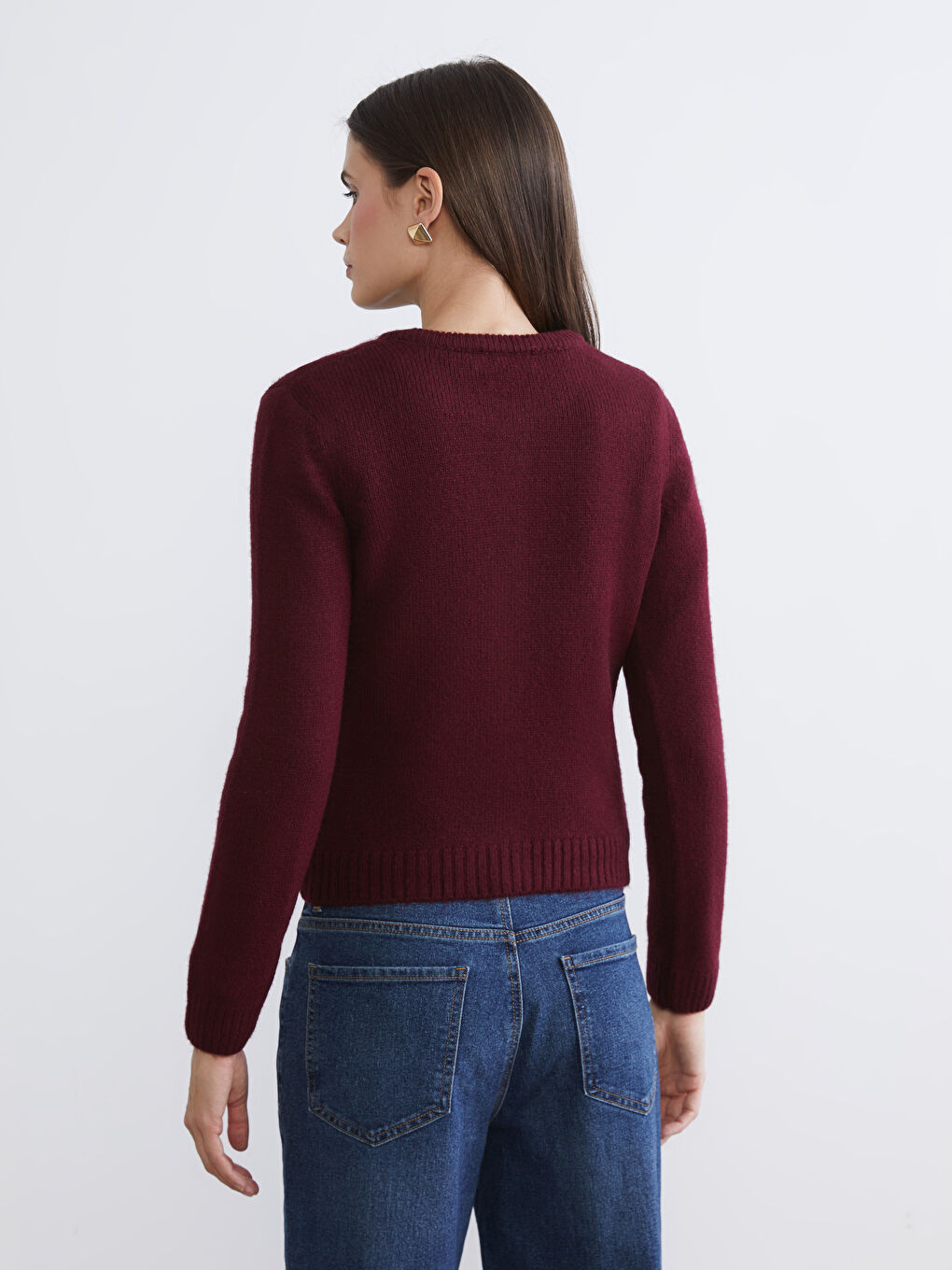 Bordo Bisiklet Yaka Kadın Triko Hırka-3