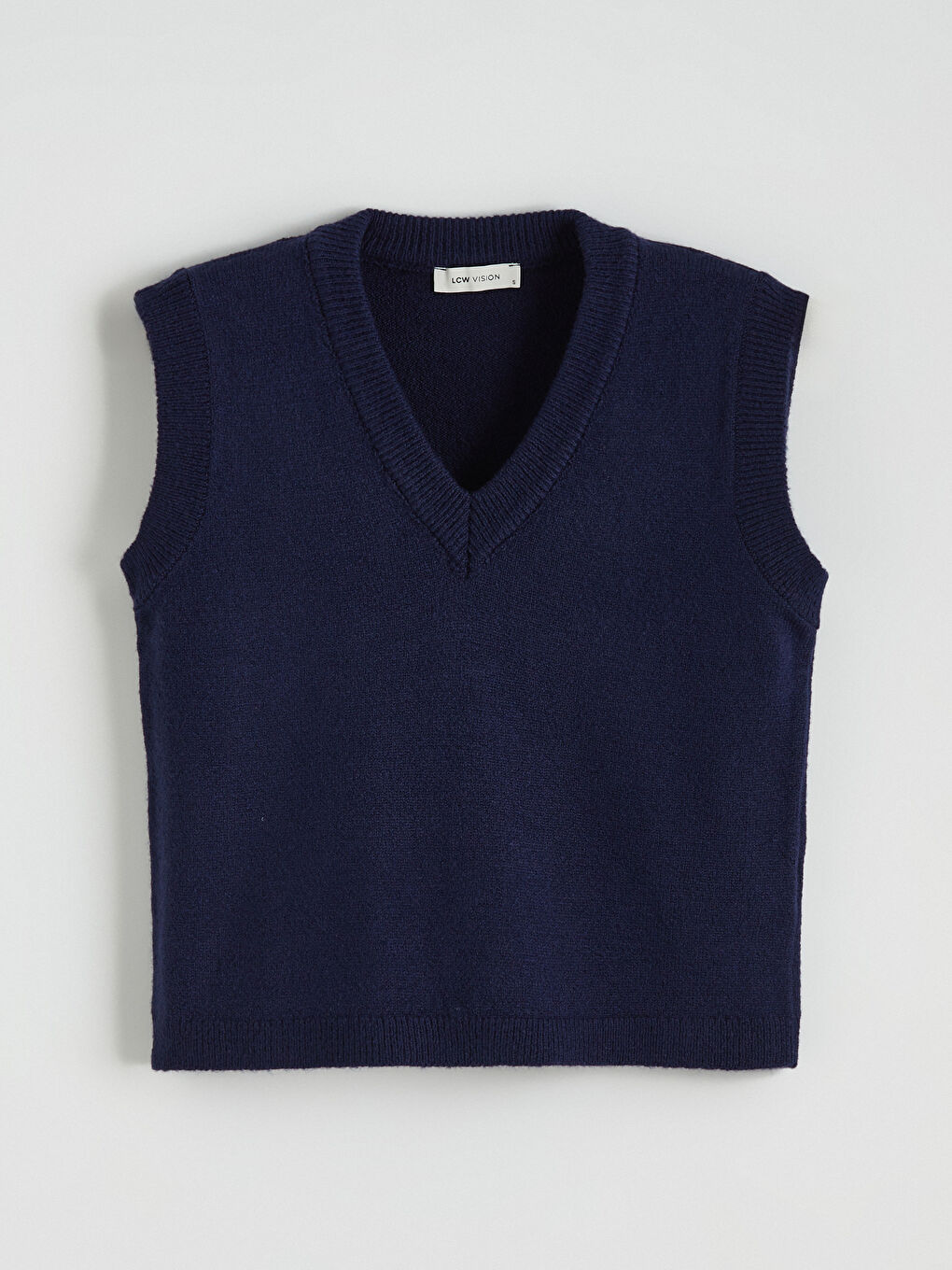 Lacivert V Yaka Kadın Triko Süveter-4