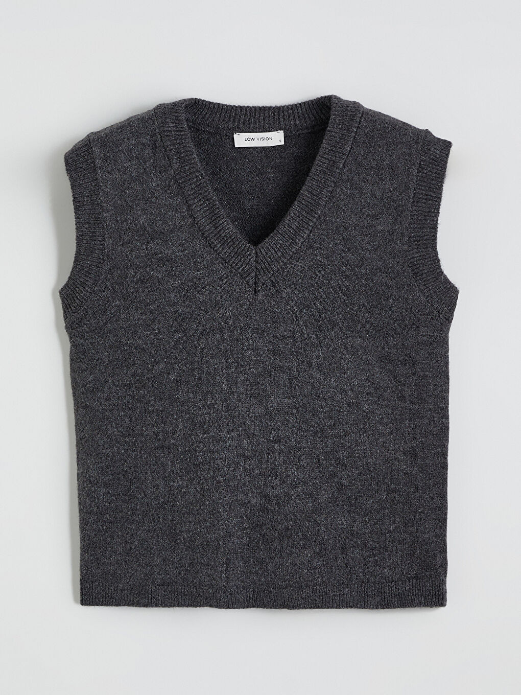 Antrasit V Yaka Kadın Triko Süveter-4