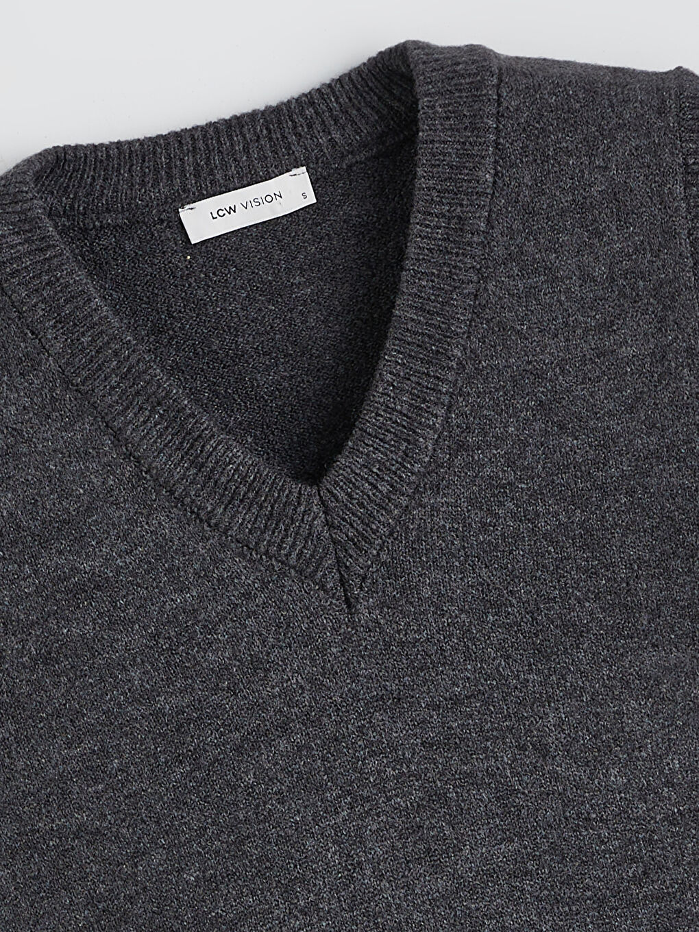 Antrasit V Yaka Kadın Triko Süveter-5