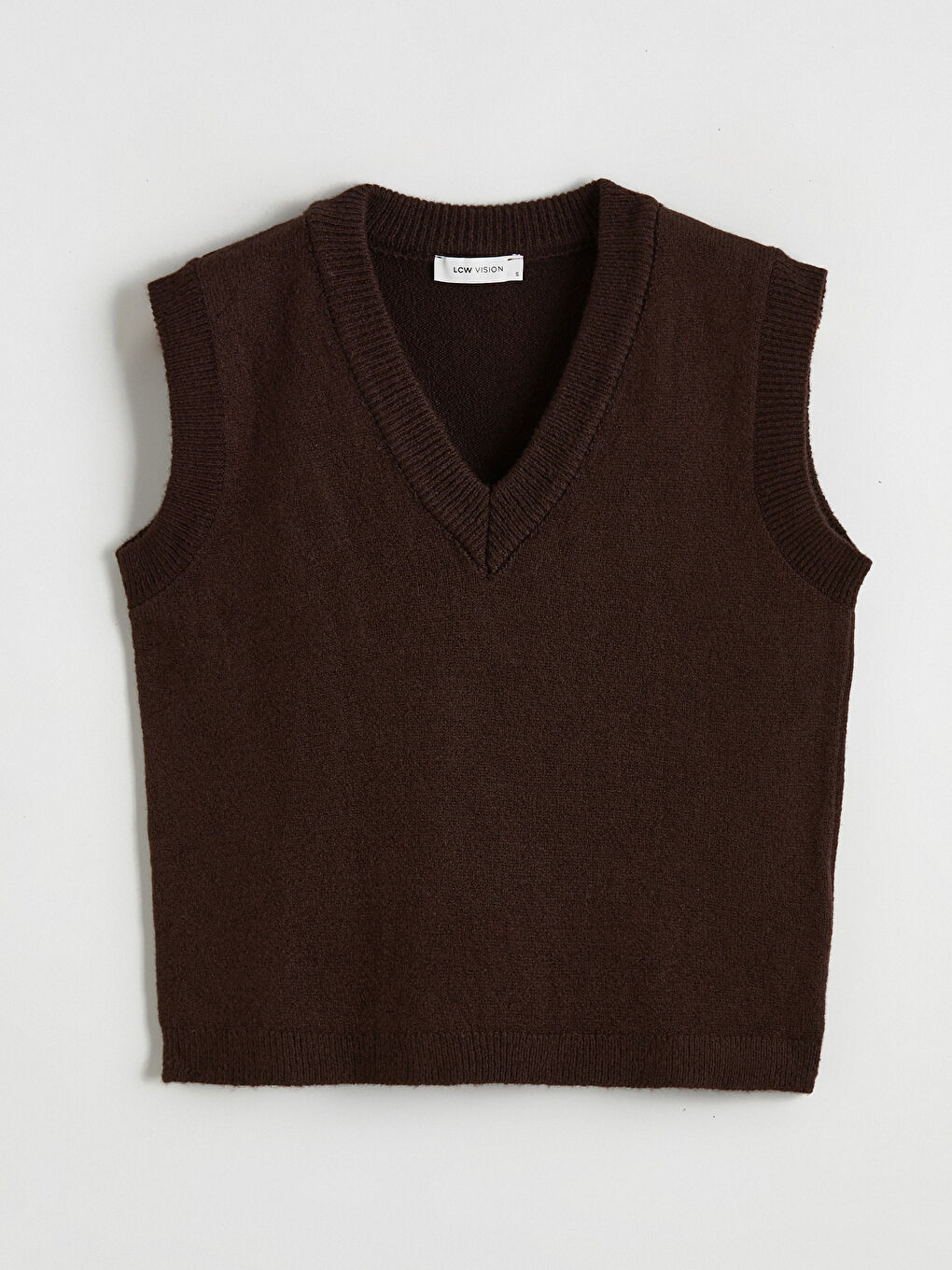 Kahverengi V Yaka Kadın Triko Süveter-4