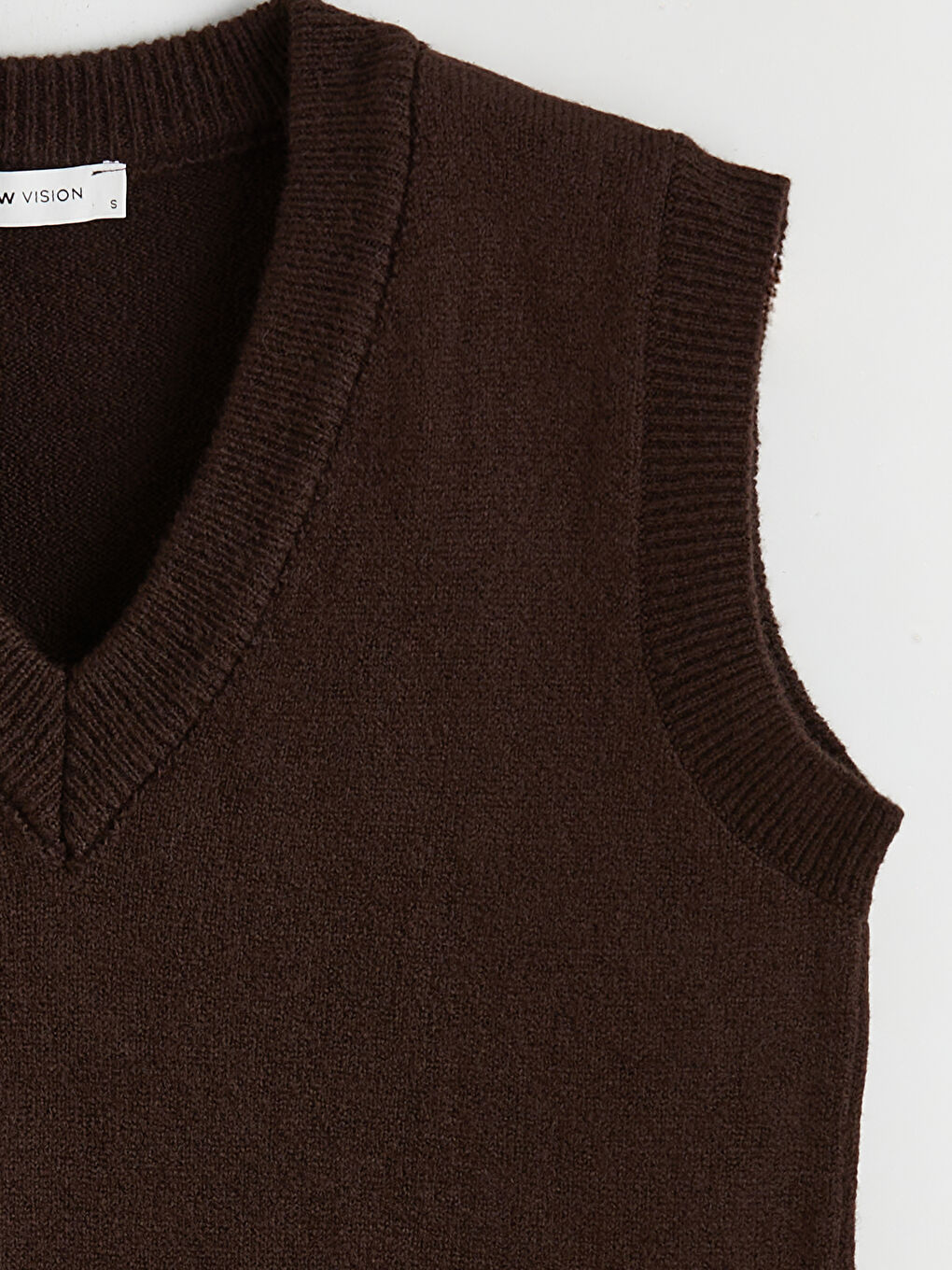 Kahverengi V Yaka Kadın Triko Süveter-5