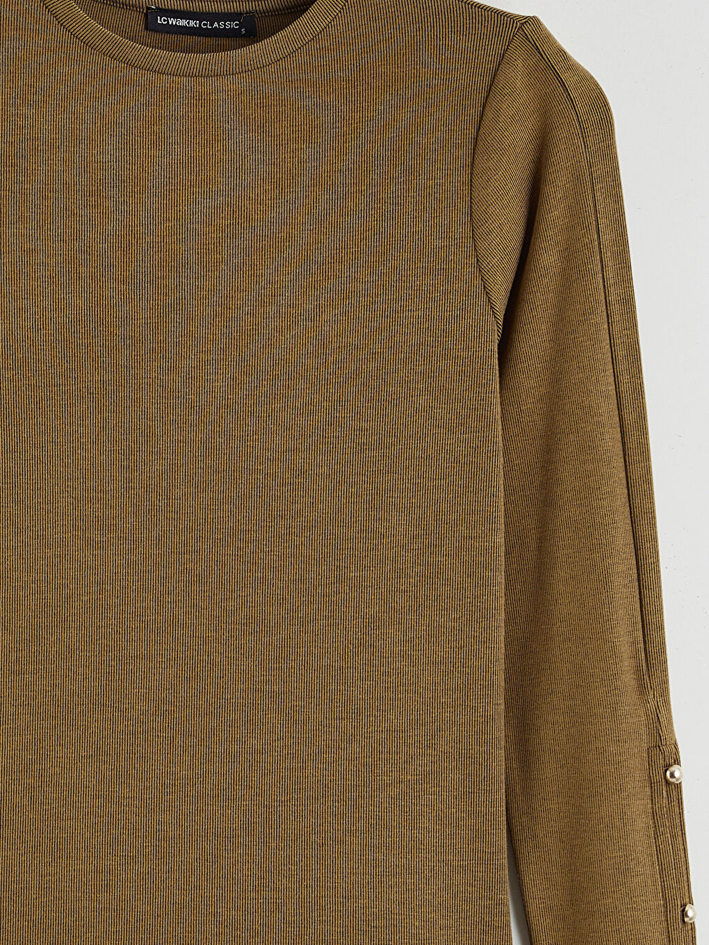 Sarı Bisiklet Yaka Fitilli Kadın Tişört-5