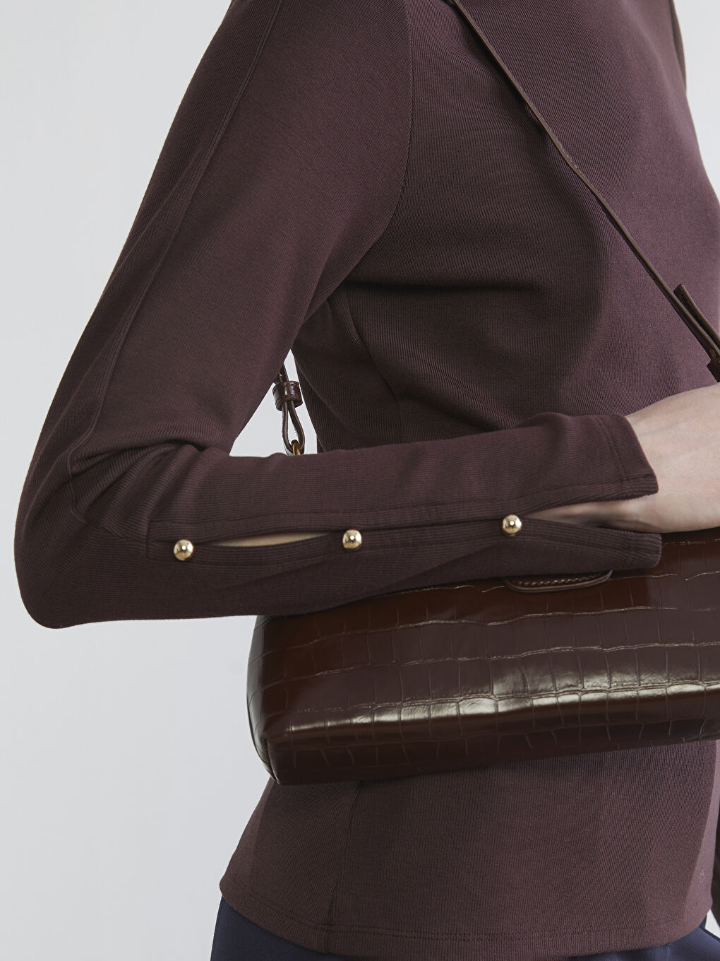 Mürdüm Bisiklet Yaka Fitilli Kadın Tişört-2