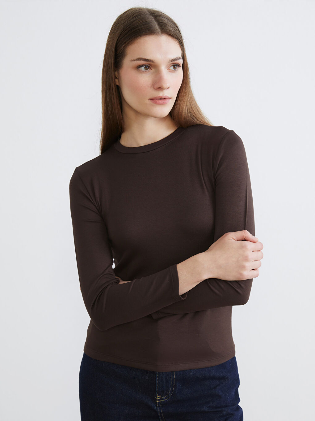 Kahverengi Bisiklet Yaka Kadın Body