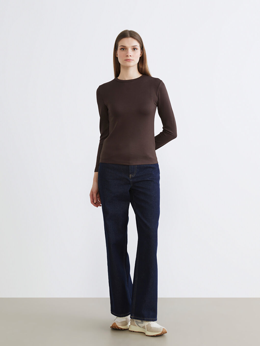 Kahverengi Bisiklet Yaka Kadın Body-1