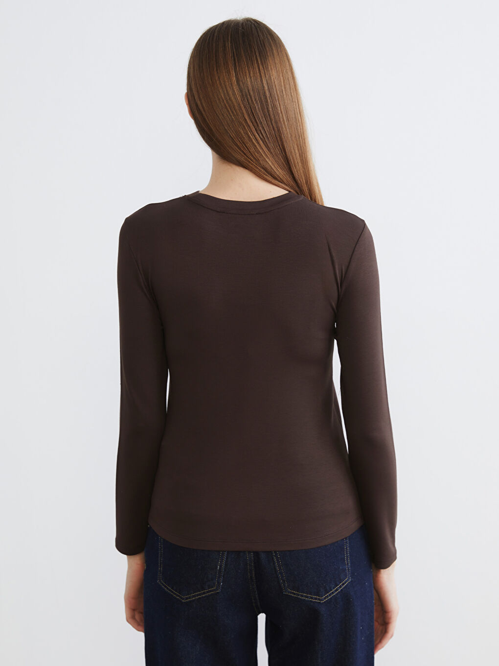 Kahverengi Bisiklet Yaka Kadın Body-3