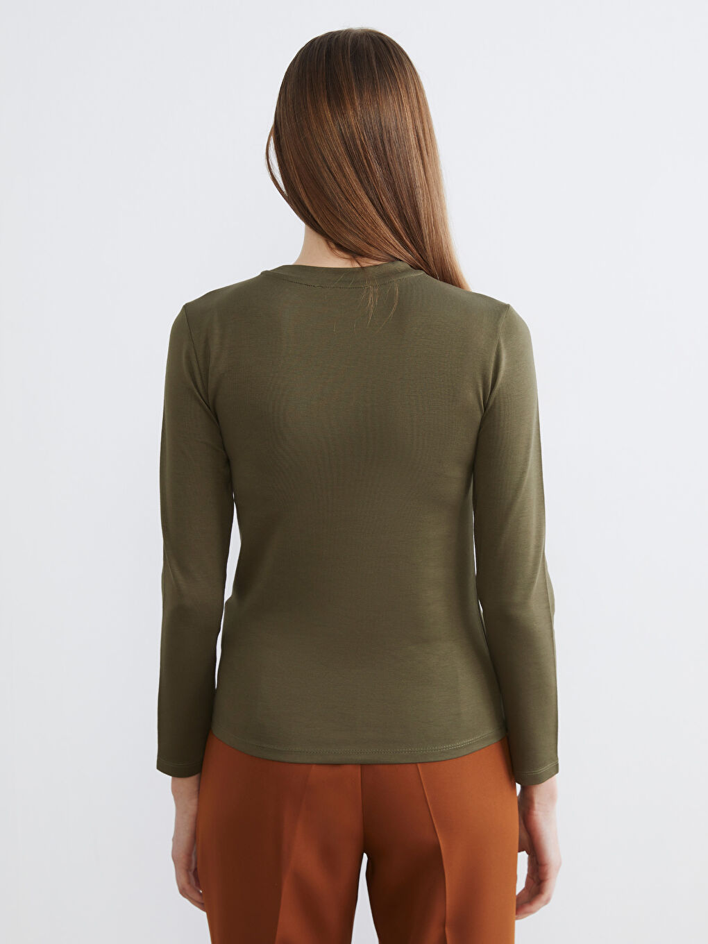 Haki Bisiklet Yaka Kadın Body-3