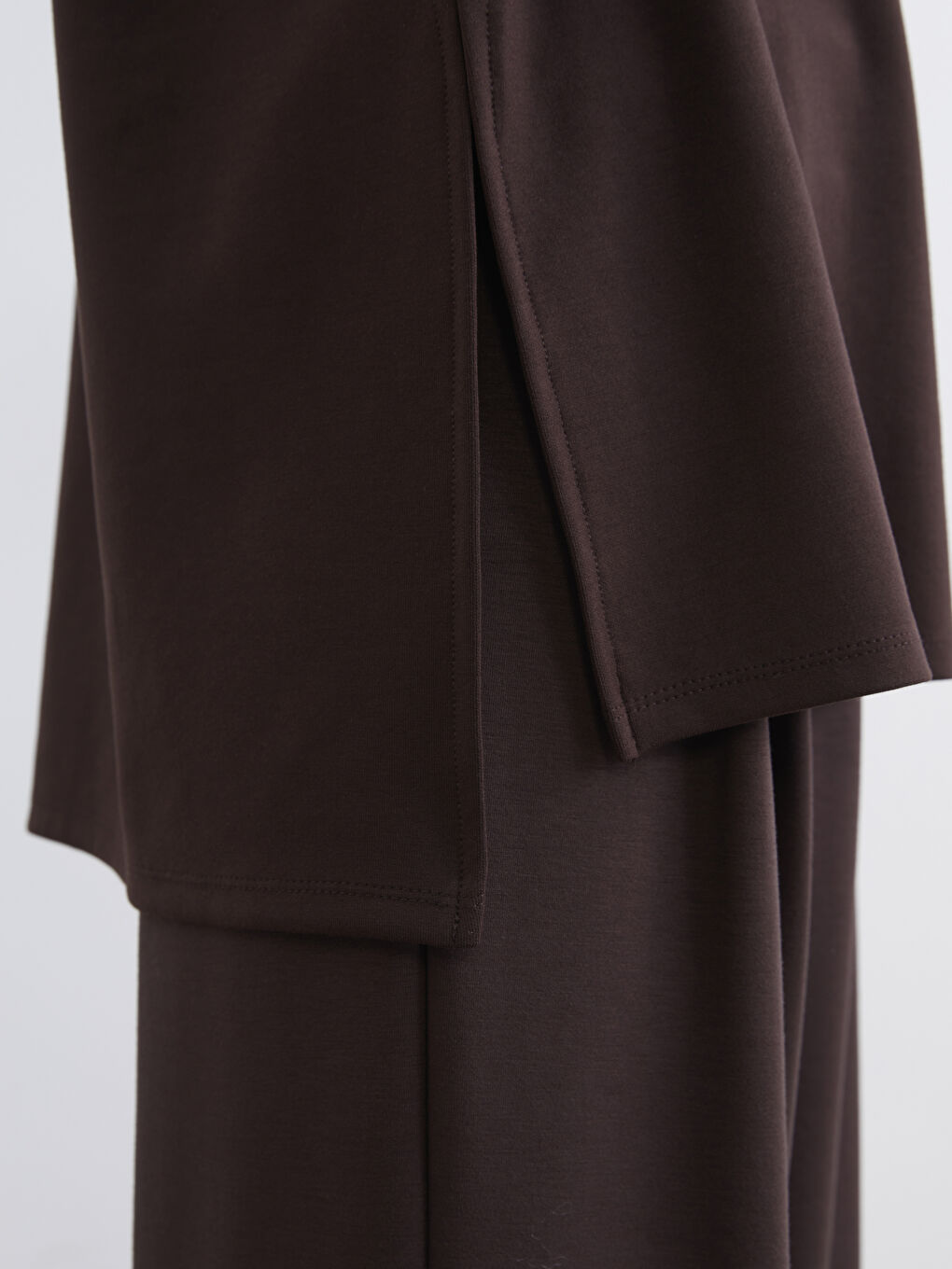 Kahverengi Bisiklet Yaka Oversize Kadın Sweatshirt Tunik-2