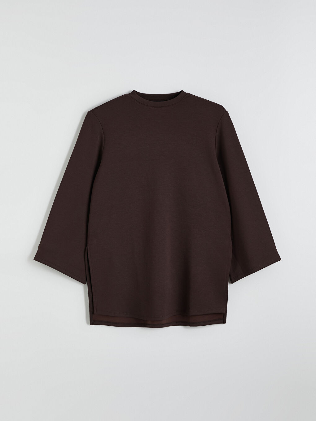 Kahverengi Bisiklet Yaka Oversize Kadın Sweatshirt Tunik-4