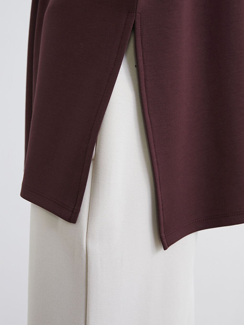 Mürdüm Bisiklet Yaka Oversize Kadın Sweatshirt Tunik-2