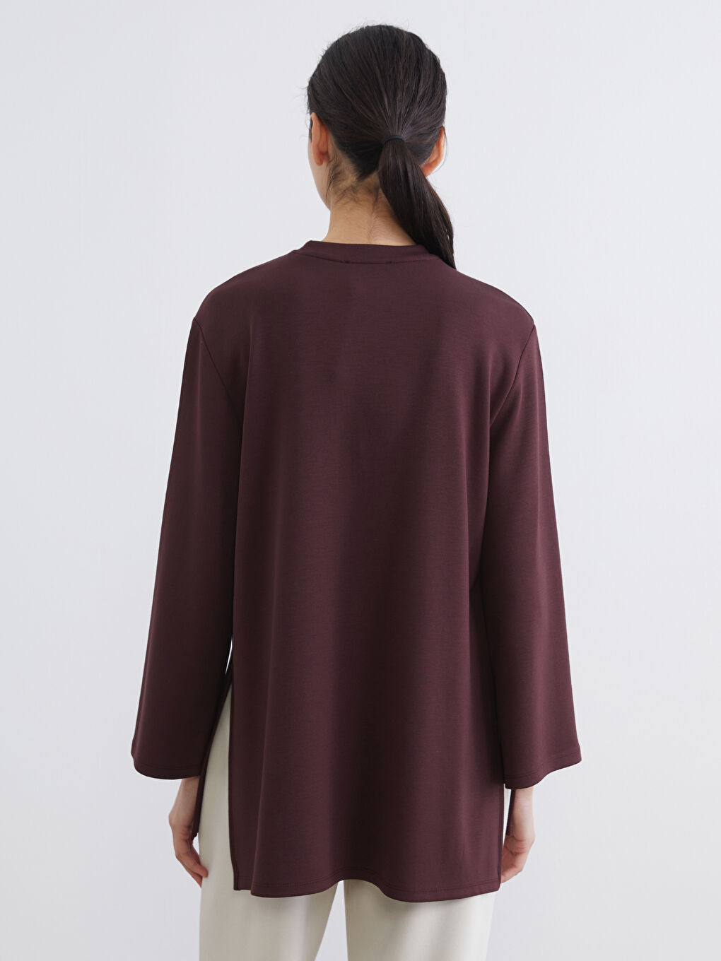 Mürdüm Bisiklet Yaka Oversize Kadın Sweatshirt Tunik-3