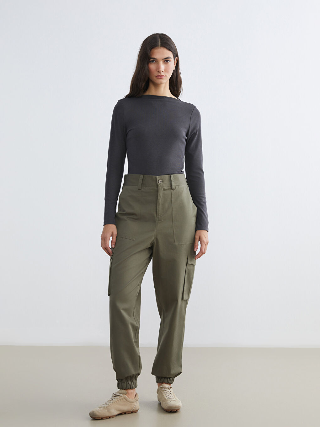 Antrasit Kayık Yaka Fitilli Bluz-1