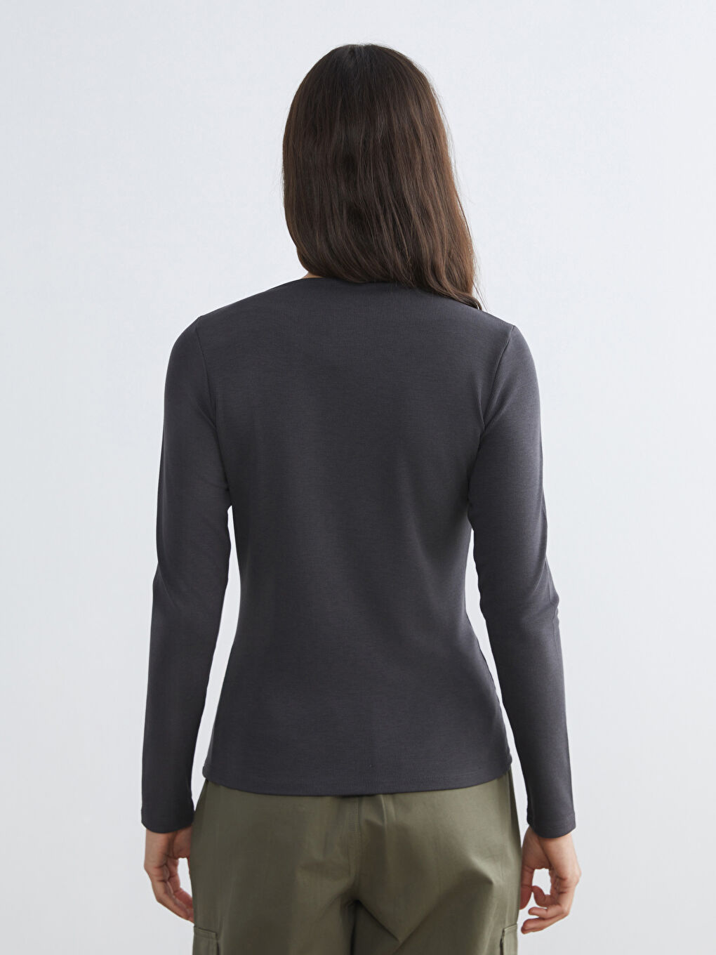 Antrasit Kayık Yaka Fitilli Bluz-3