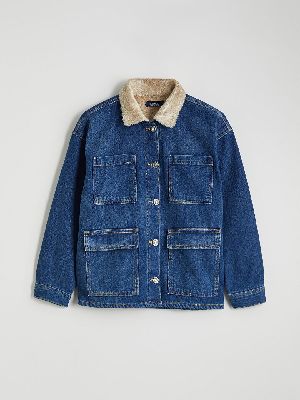 İndigo Kürk Yaka Erkek Çocuk Jean Ceket