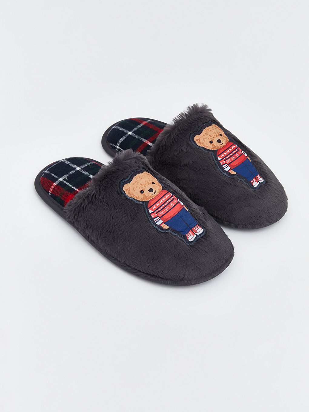 Antrasit Ayı Teddy Nakışlı Erkek Ev Terliği