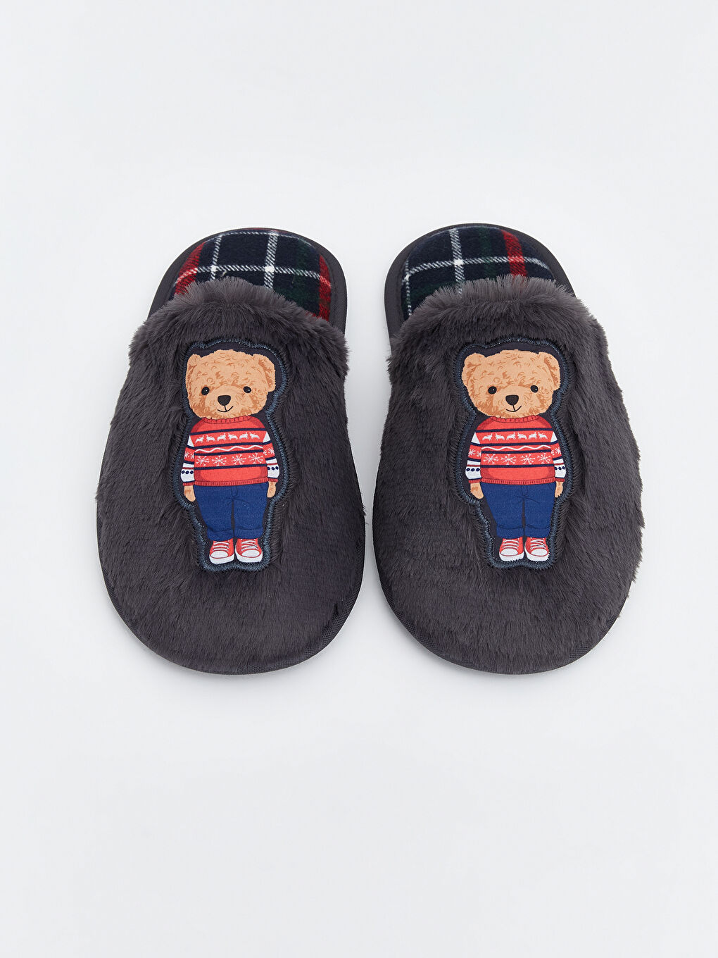 Antrasit Ayı Teddy Nakışlı Erkek Ev Terliği-2