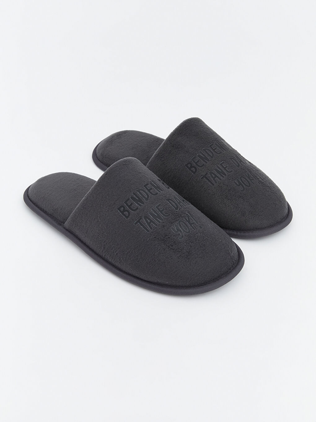 Antrasit Slogan Baskılı Erkek Ev Terliği