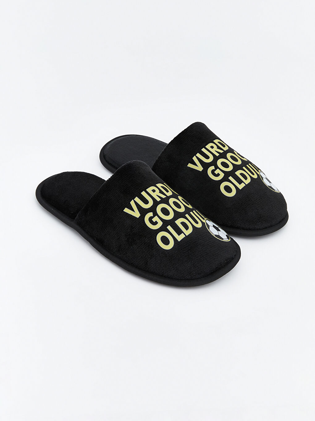 Siyah Yazı Baskılı Erkek Ev Terliği