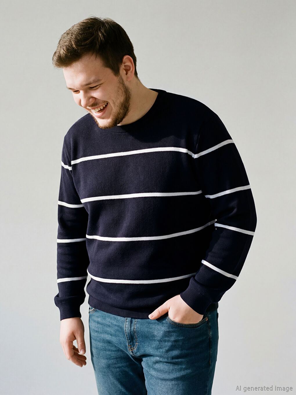Crew Neck Striped Men's Knitwear Sweater