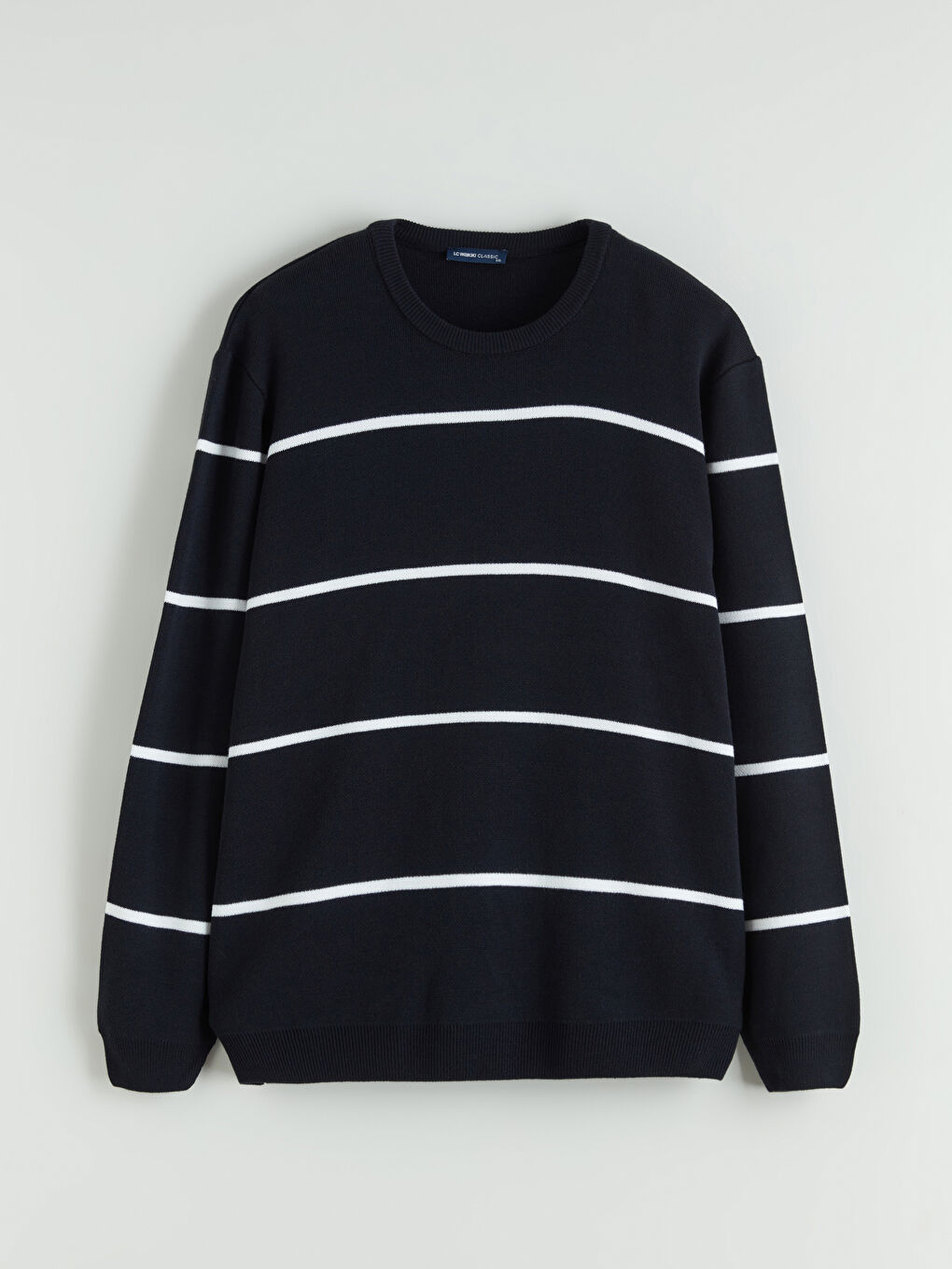 Lacivert Bisiklet Yaka Çizgili Erkek Triko Kazak