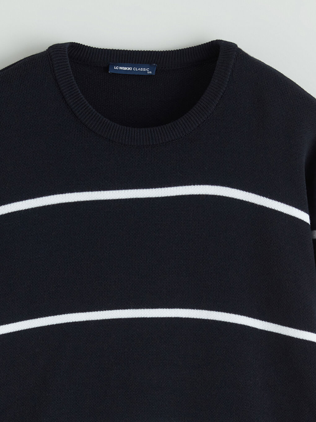 Lacivert Bisiklet Yaka Çizgili Erkek Triko Kazak-1