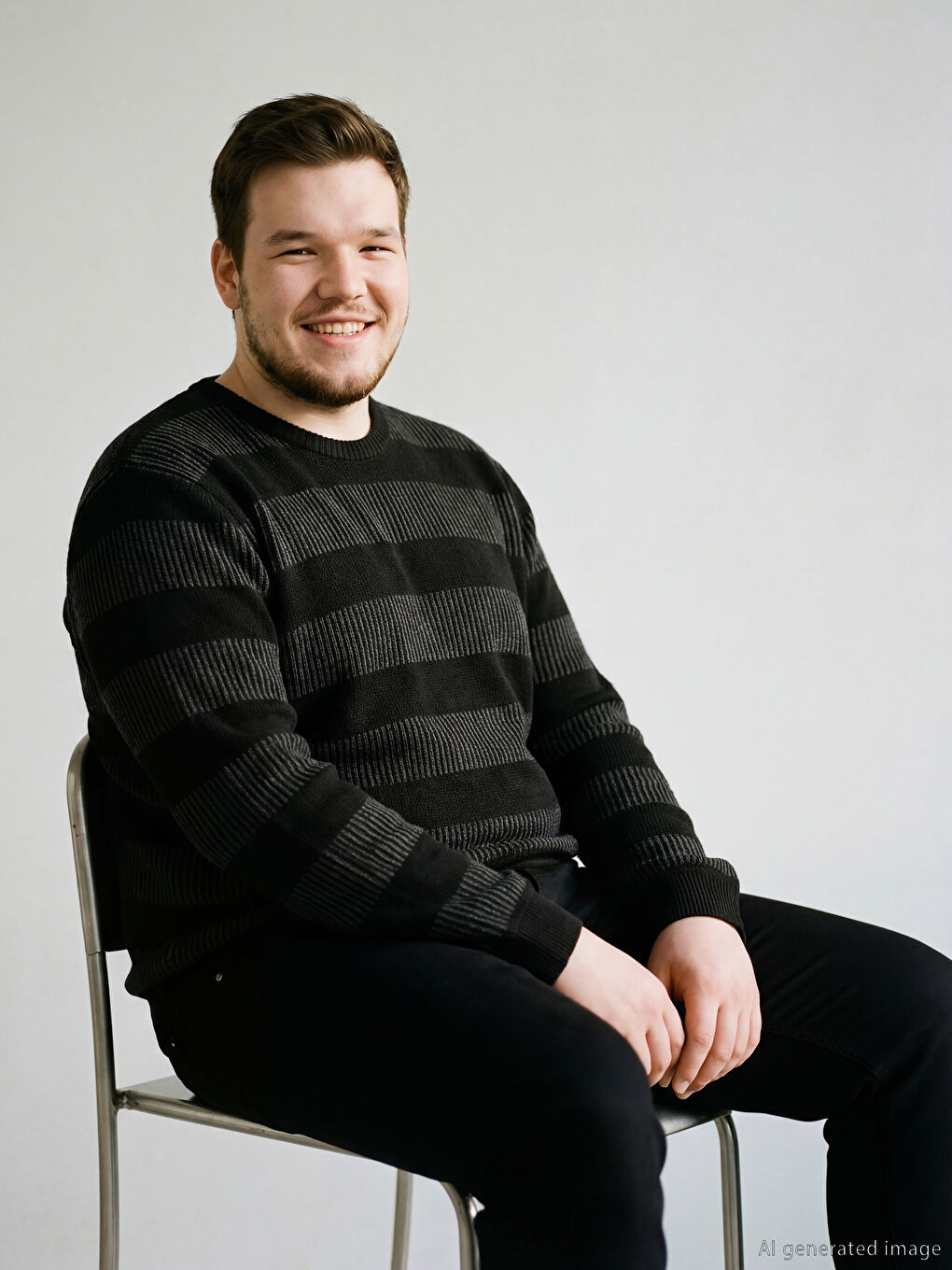 Siyah Büyük Beden Bisiklet Yaka Çizgili Erkek Triko Kazak