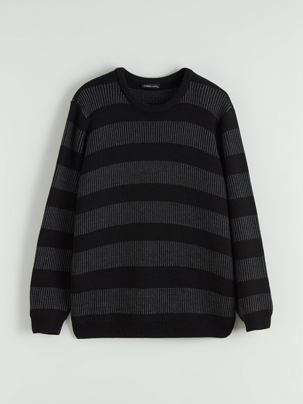 Siyah Bisiklet Yaka Çizgili Erkek Triko Kazak