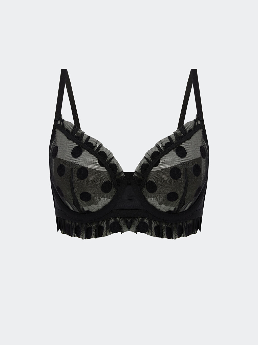 Siyah Balenli Dolgusuz Puantiyeli Tişört Sütyen