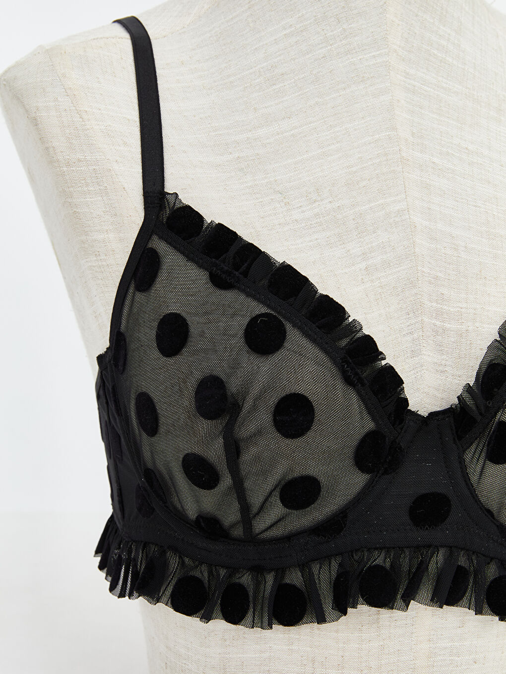 Siyah Balenli Dolgusuz Puantiyeli Tişört Sütyen-2