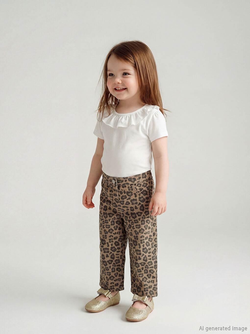 Dečije pantalone sa elastičnim pojasom i leopard printom za devojčice-2