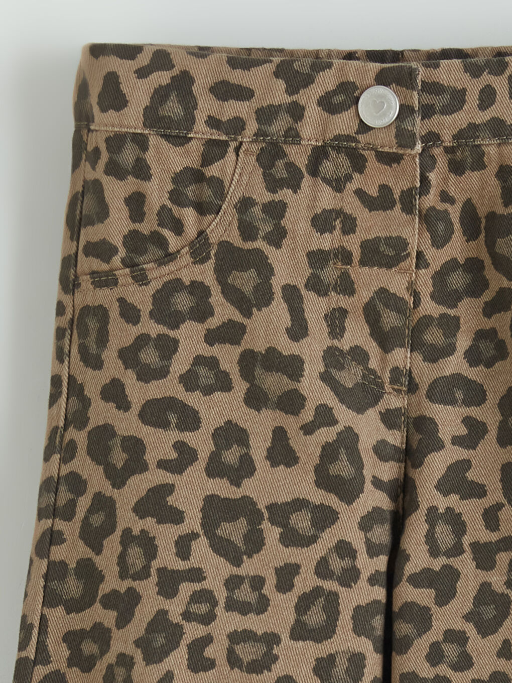 Kahverengi Beli Lastikli Leopar Desenli Kız Bebek Pantolon-1