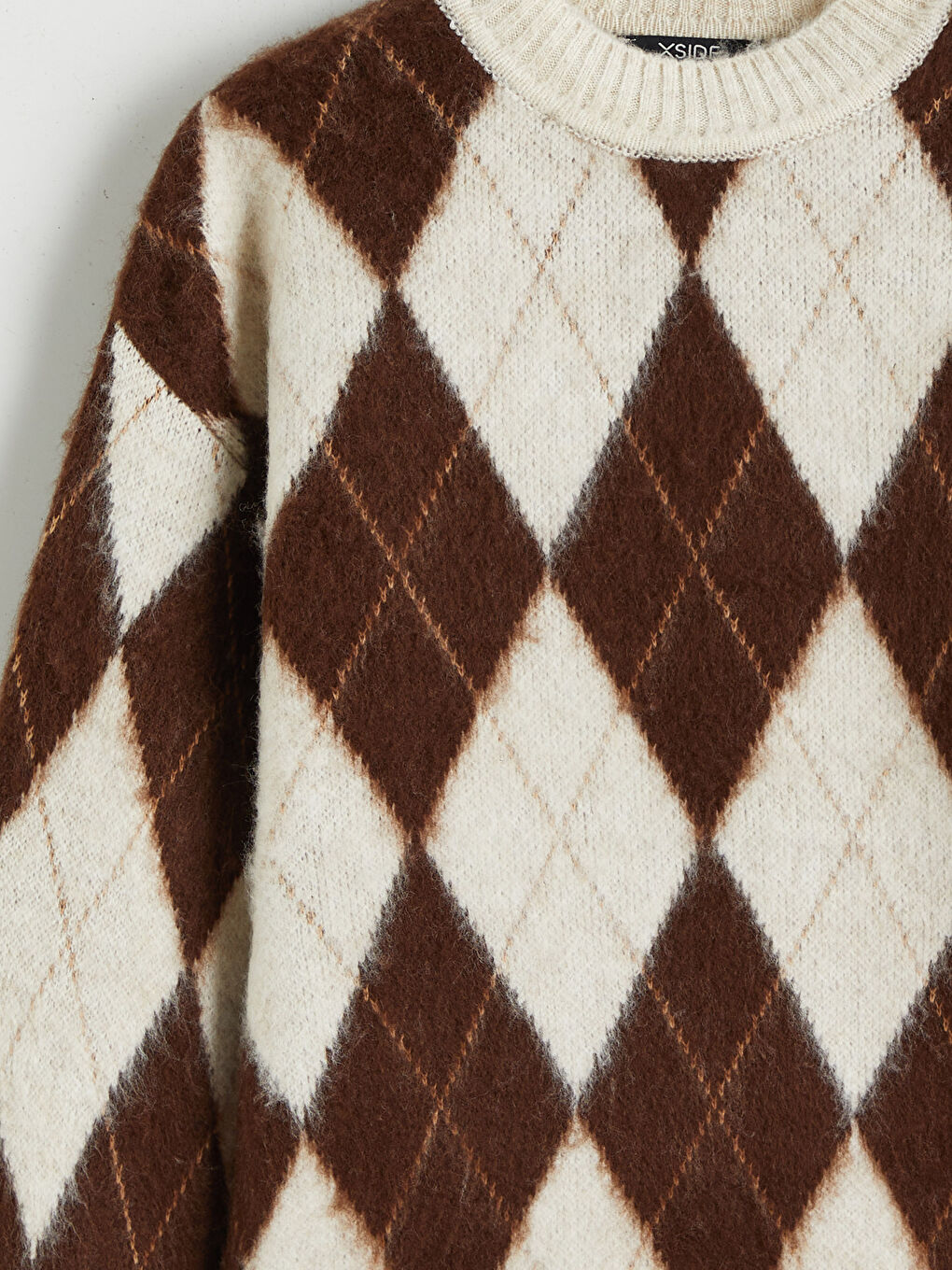 Kahverengi Baklava Desenli Oversize Kadın Triko Kazak-5
