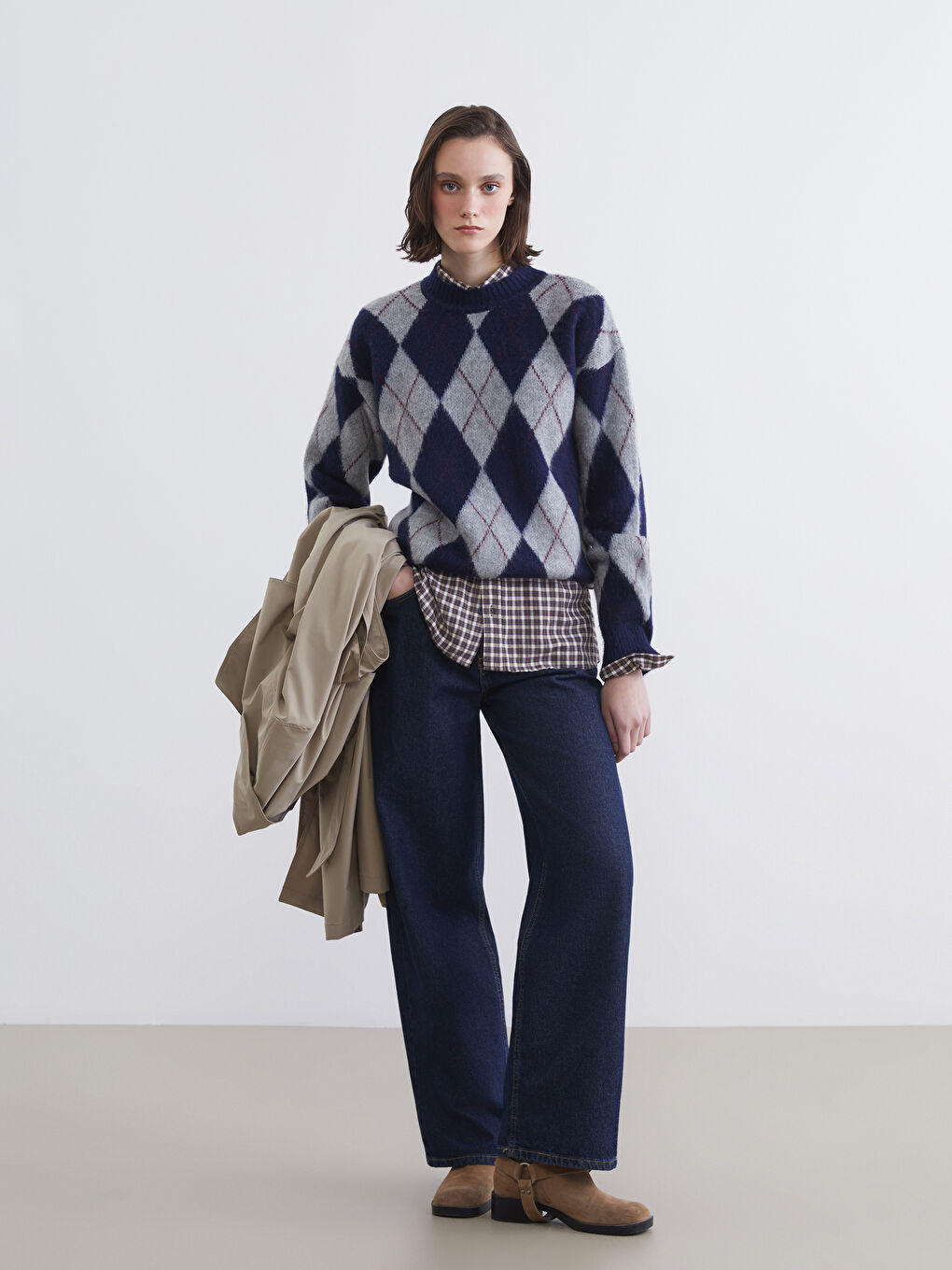 Argyle Pattern Oversize Women's Knitwear Sweater-1