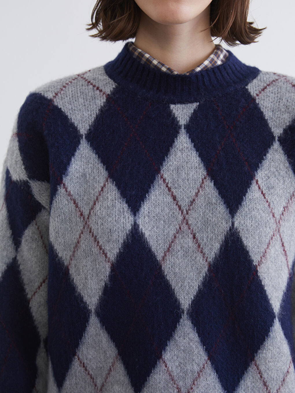 Argyle Pattern Oversize Women's Knitwear Sweater-2