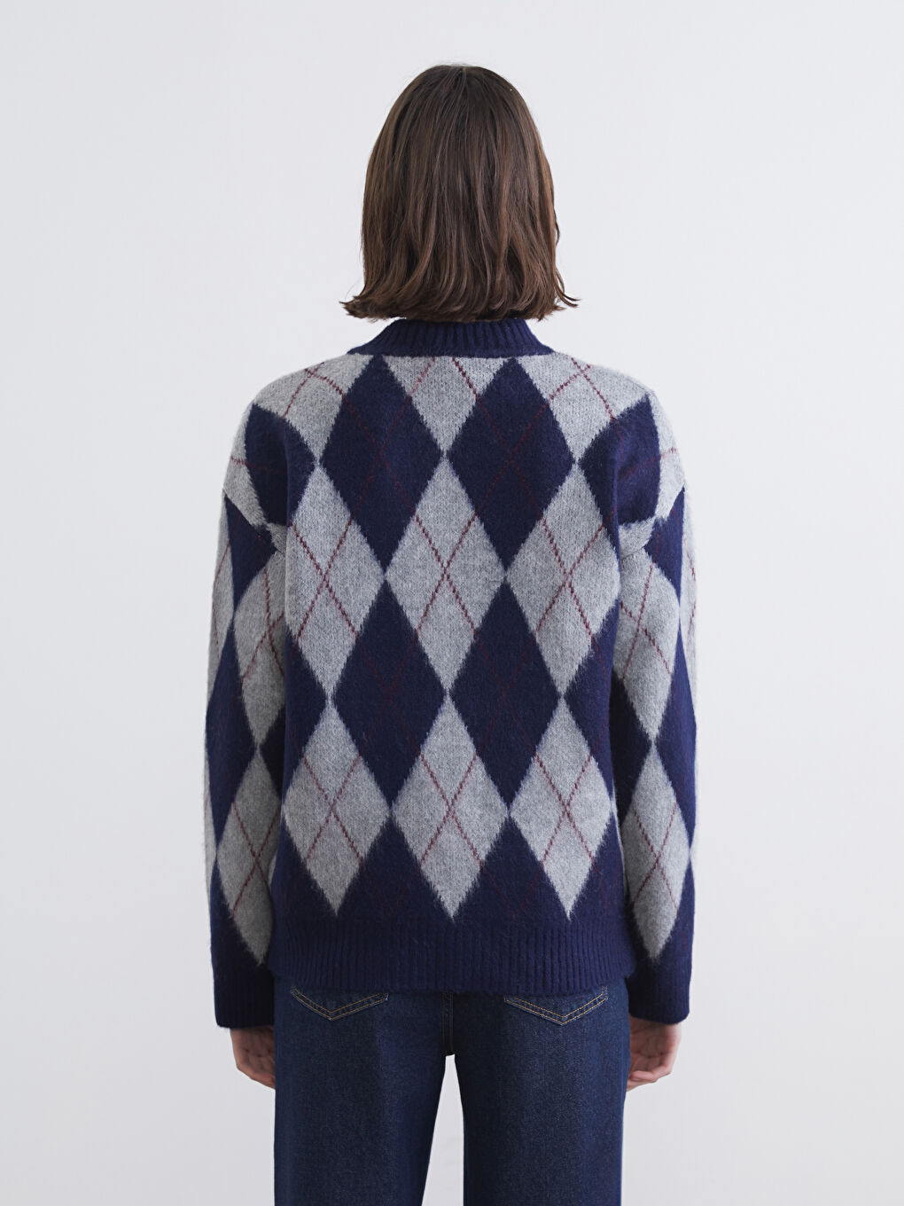 Argyle Pattern Oversize Women's Knitwear Sweater-3