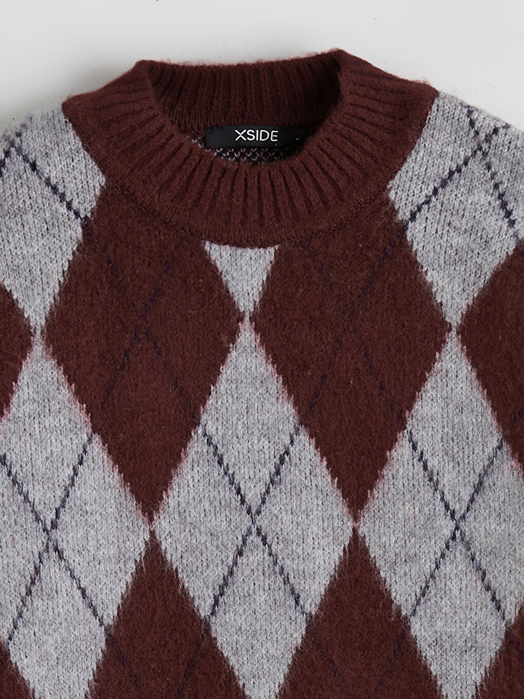 Bordo Baklava Desenli Oversize Kadın Triko Kazak-1