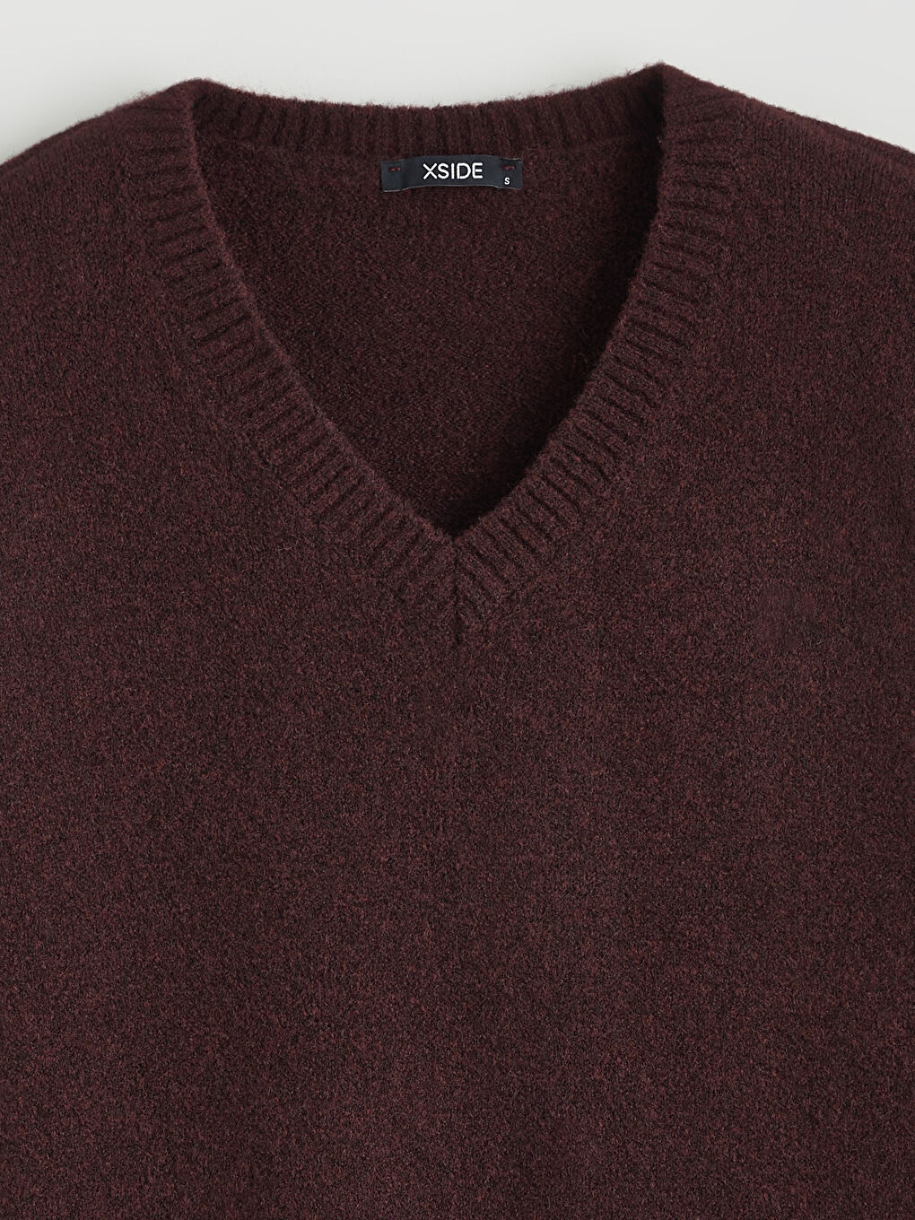 Bordo V Yaka Oversize Kadın Triko Kazak-1