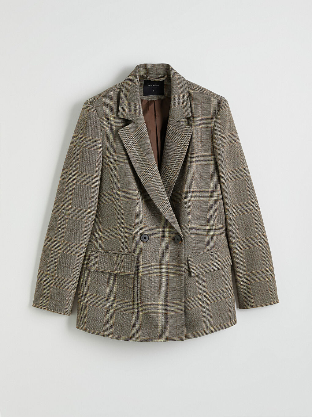 Kahverengi Ekose Kadın Blazer Ceket