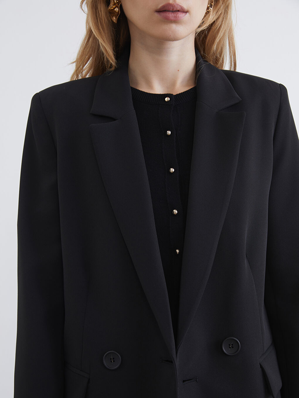 Siyah Krep Kadın Blazer Ceket-2