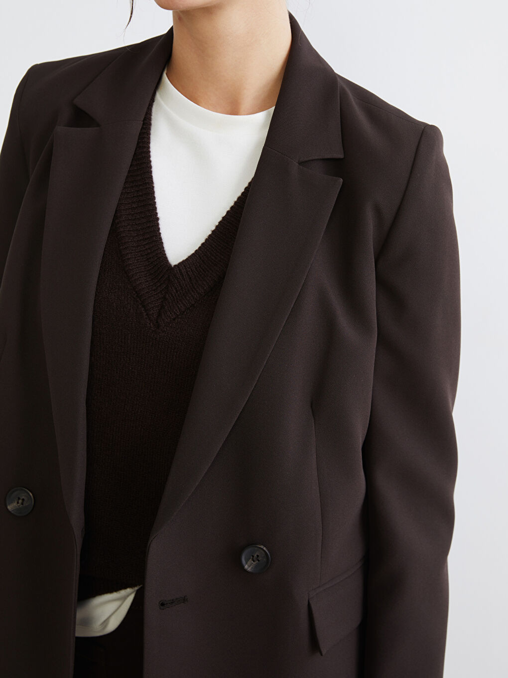 Kahverengi Krep Kadın Blazer Ceket-2