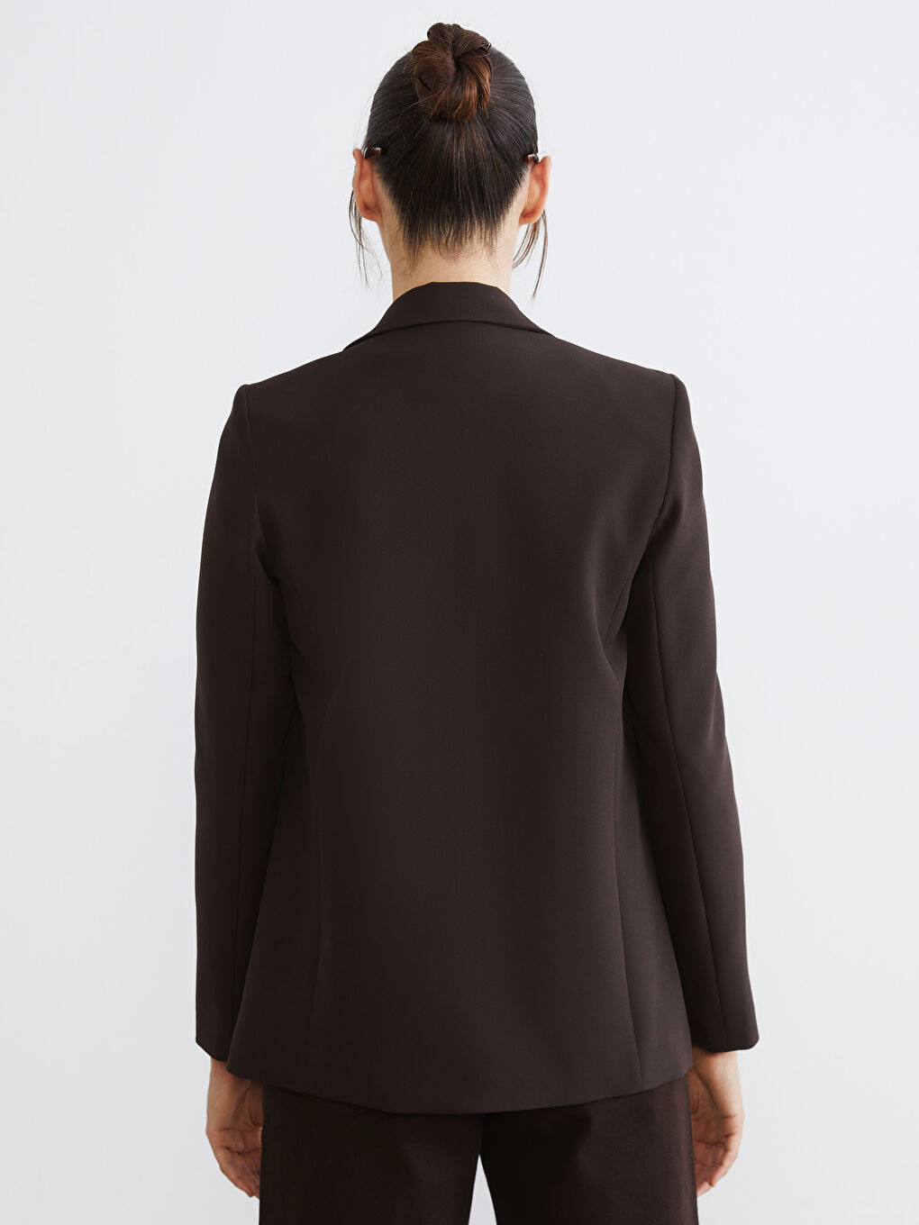 Kahverengi Krep Kadın Blazer Ceket-3