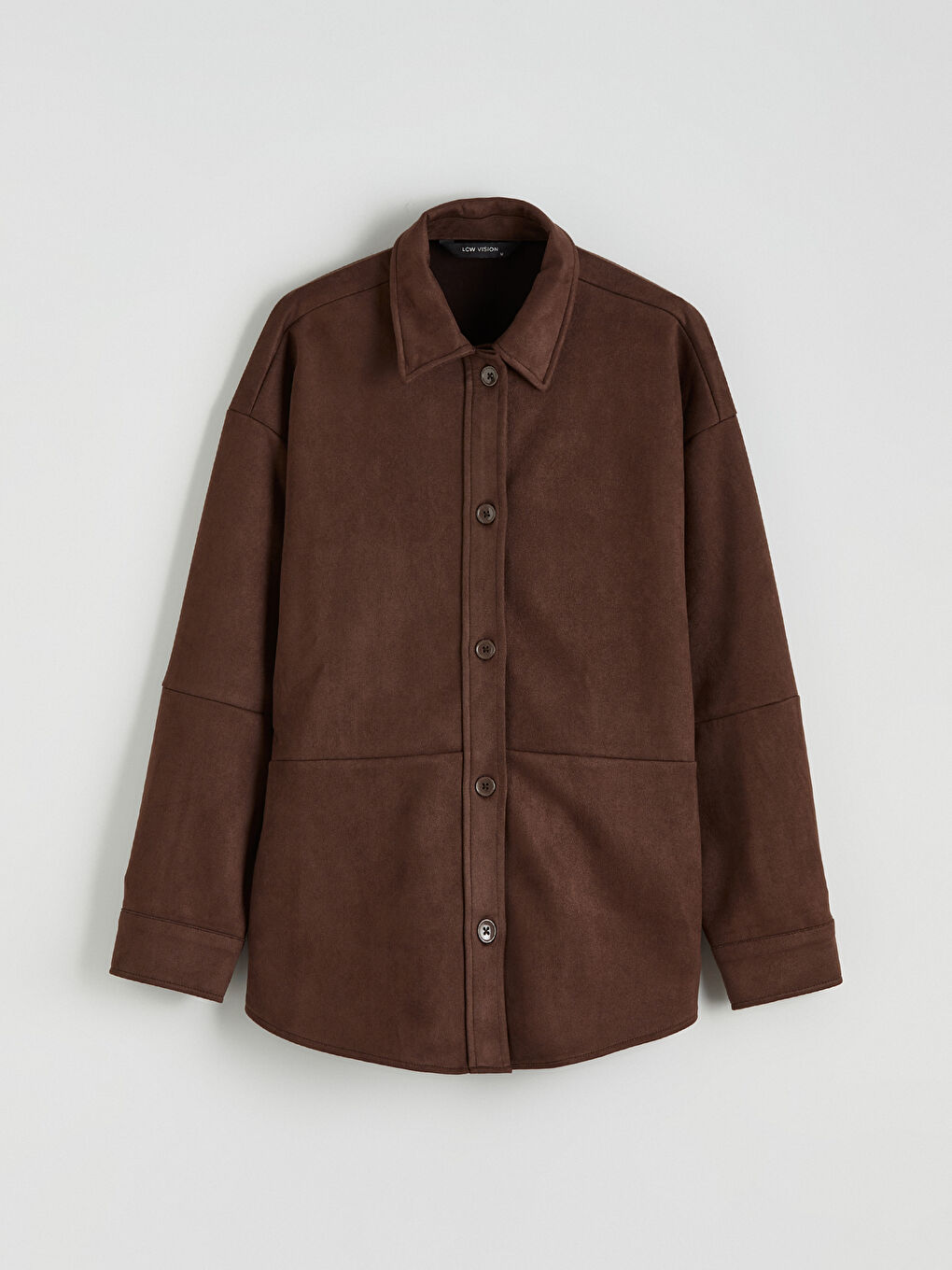Kahverengi Oversize Kadın Süet Görünümlü Gömlek-4