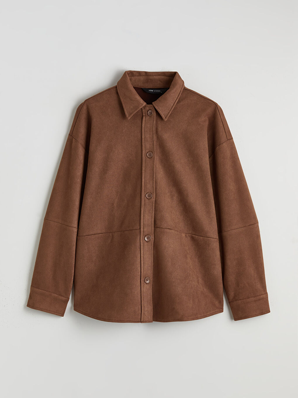 Bej Oversize Kadın Süet Görünümlü Gömlek-4