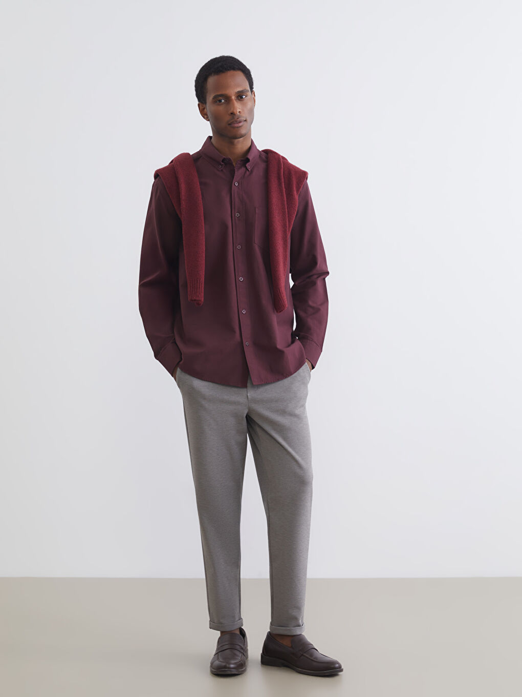 Bordo Regular Fit Uzun Kollu Erkek Gömlek-1