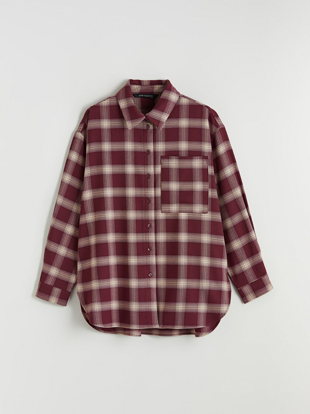 Bordo Ekose Oversize Kadın Gömlek Tunik-4