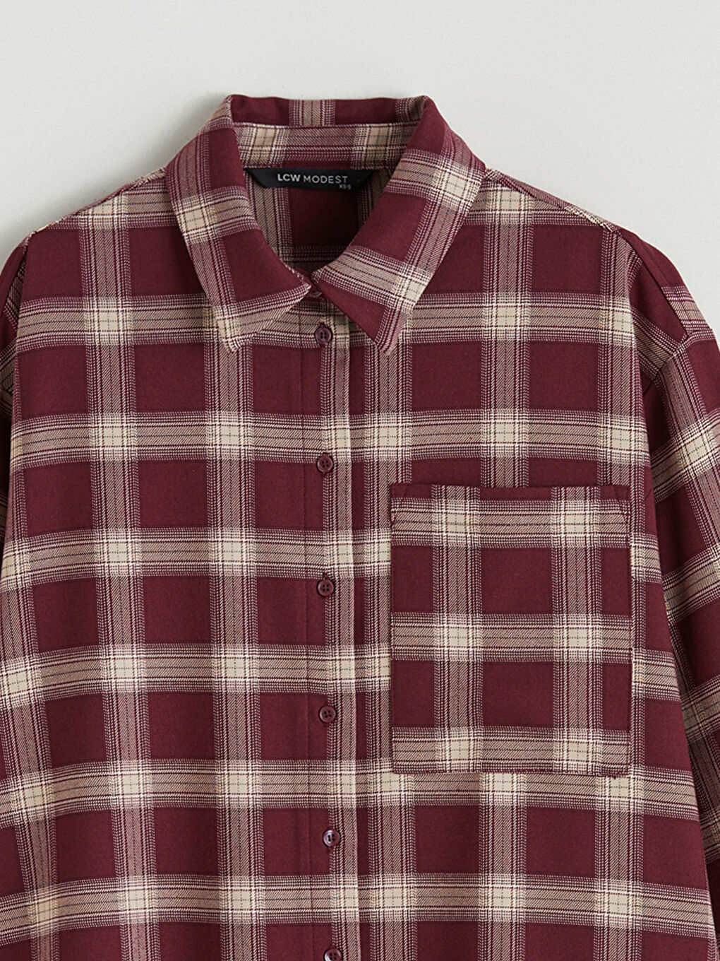 Bordo Ekose Oversize Kadın Gömlek Tunik-5