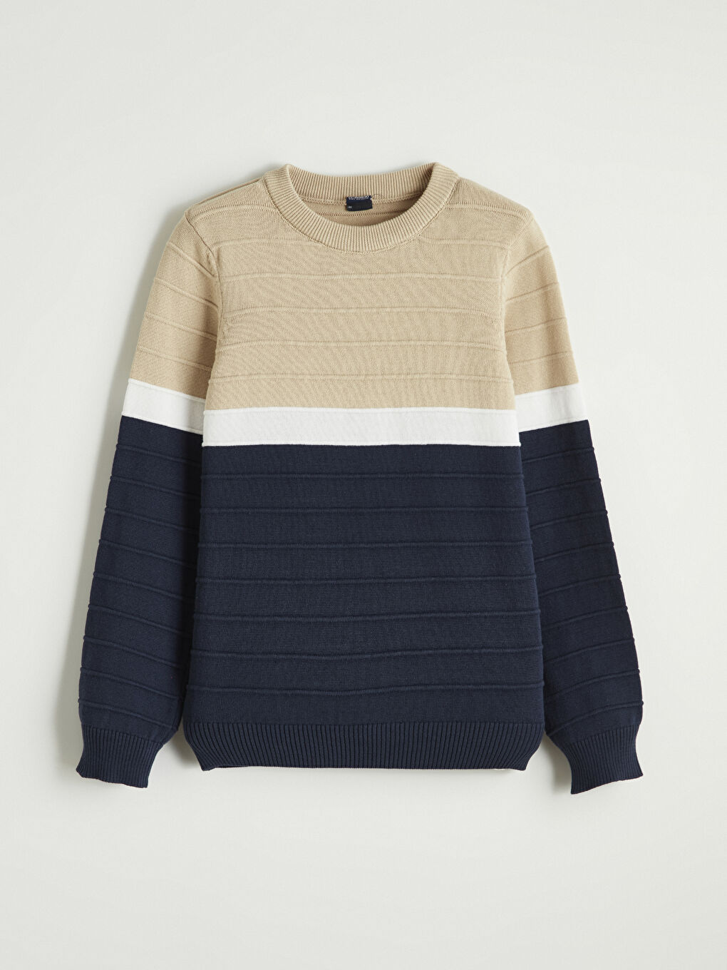 Bej Bisiklet Yaka Renk Bloklu Erkek Çocuk Kazak